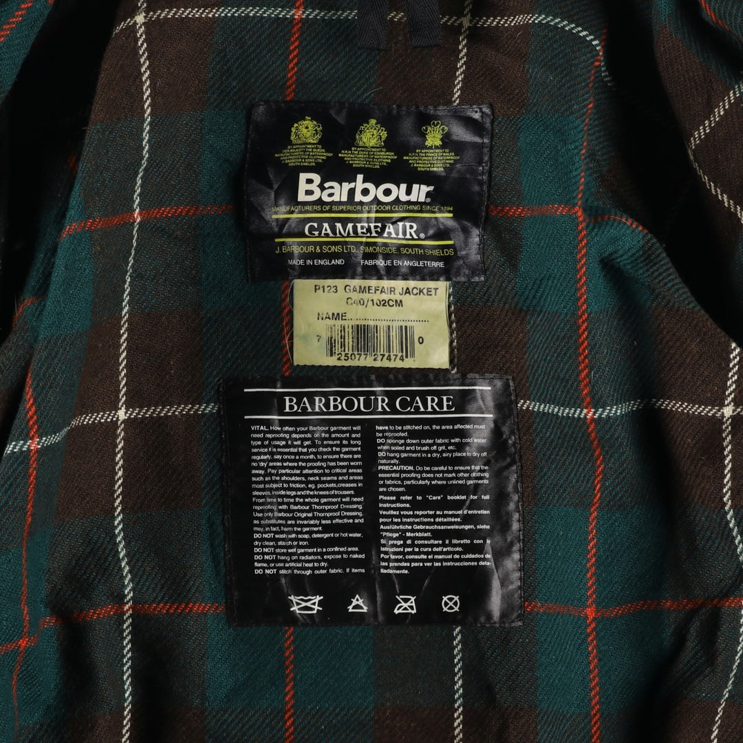 80s-90'S Barbour GAMEFAIR 3-Warrant Waxed Cotton Oiled Jacket, Made in the UK, C40, Men's Medium cotton Khaki type Vintage Second Hand