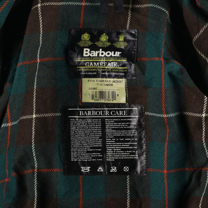 80s-90'S Barbour GAMEFAIR 3-Warrant Waxed Cotton Oiled Jacket, Made in the UK, C40, Men's Medium cotton Khaki type Vintage Second Hand