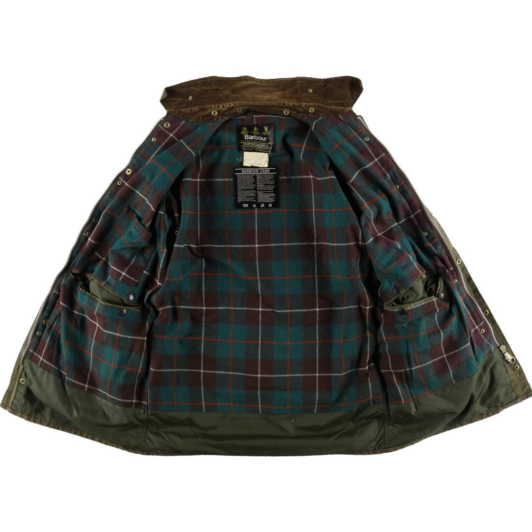 1980s-1990'S Barbour Northumbria 3-Warrant Waxed Cotton Oiled Jacket, Made in England, Size C40, Men's Medium cotton Khaki type Vintage Second Hand