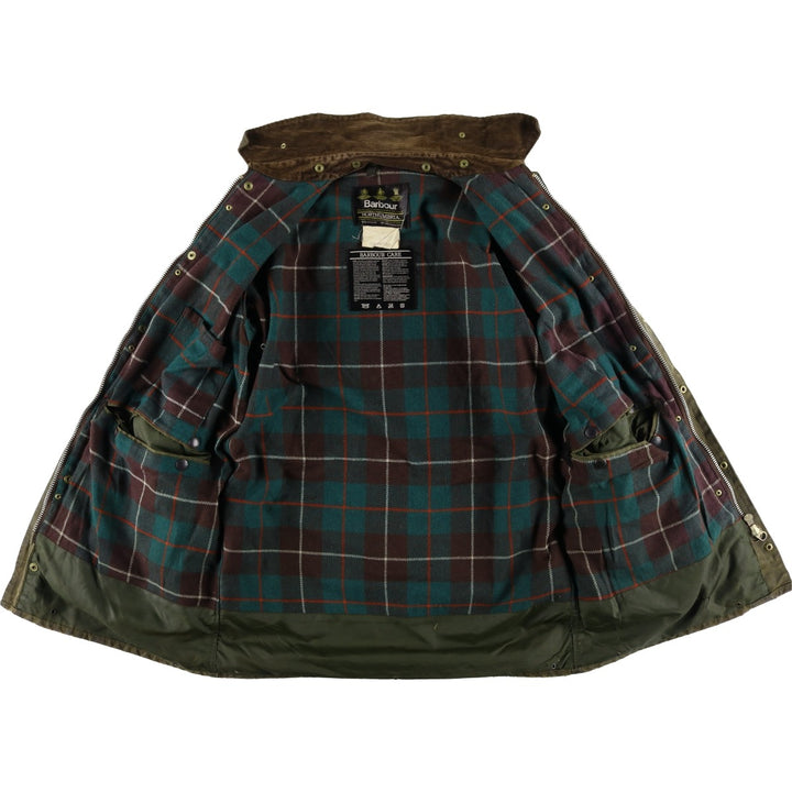 1980s-1990'S Barbour Northumbria 3-Warrant Waxed Cotton Oiled Jacket, Made in England, Size C40, Men's Medium cotton Khaki type Vintage Second Hand