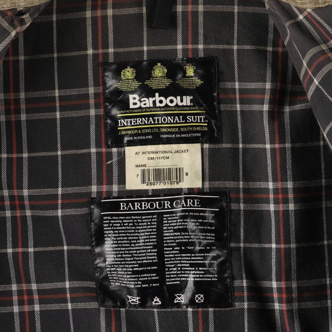 90'S Barbour International Suit, Old 3 Warrant, Cut-Off Waxed Cotton Oiled Jacket, Made in England, C46 cotton brown type Vintage Second Hand