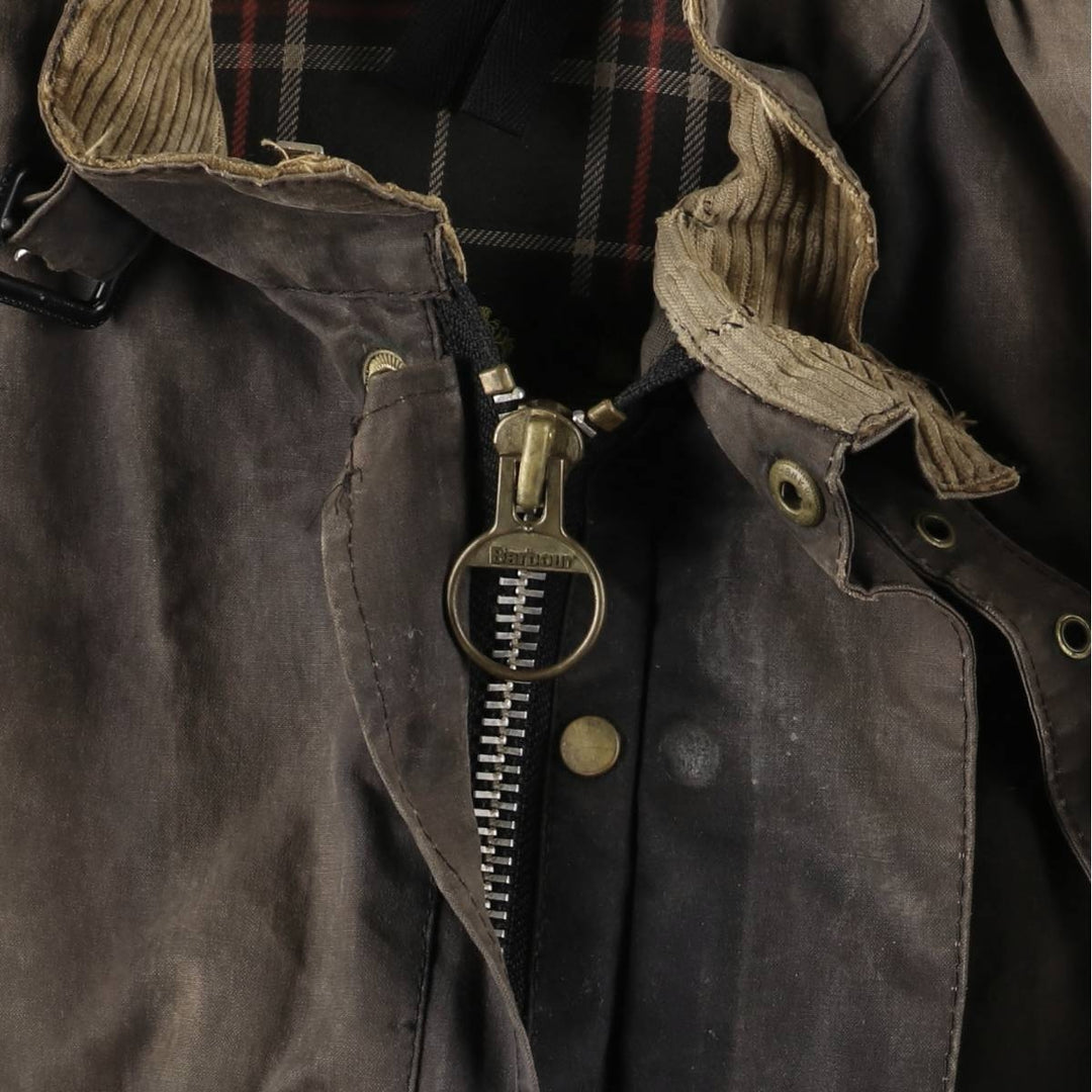 90'S Barbour International Suit, Old 3 Warrant, Cut-Off Waxed Cotton Oiled Jacket, Made in England, C46 cotton brown type Vintage Second Hand