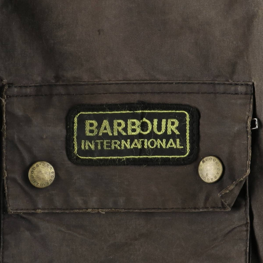 90'S Barbour International Suit, Old 3 Warrant, Cut-Off Waxed Cotton Oiled Jacket, Made in England, C46 cotton brown type Vintage Second Hand