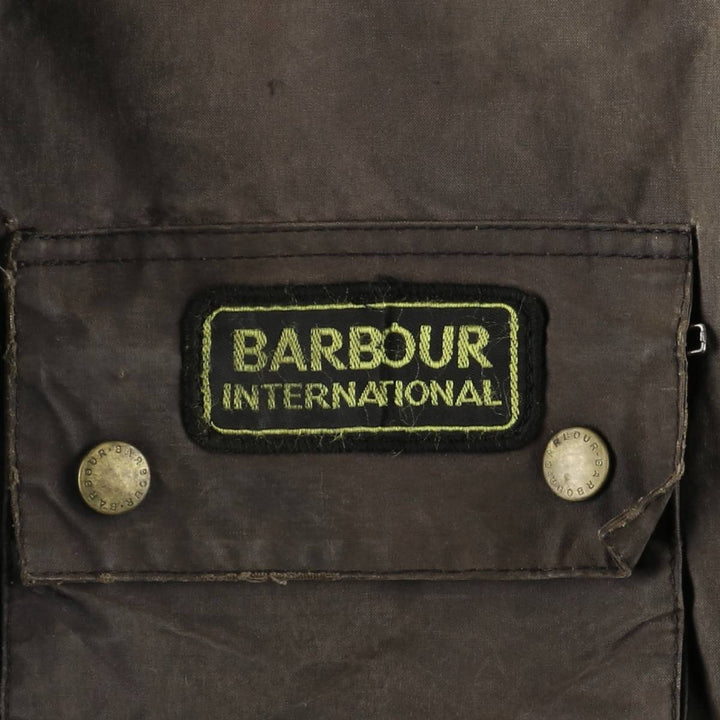 90'S Barbour International Suit, Old 3 Warrant, Cut-Off Waxed Cotton Oiled Jacket, Made in England, C46 cotton brown type Vintage Second Hand