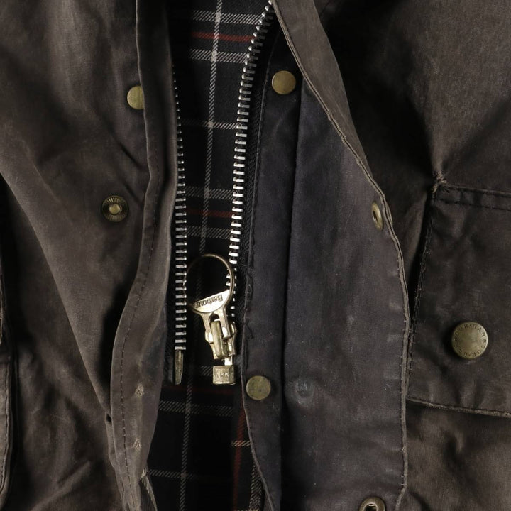 90'S Barbour International Suit, Old 3 Warrant, Cut-Off Waxed Cotton Oiled Jacket, Made in England, C46 cotton brown type Vintage Second Hand