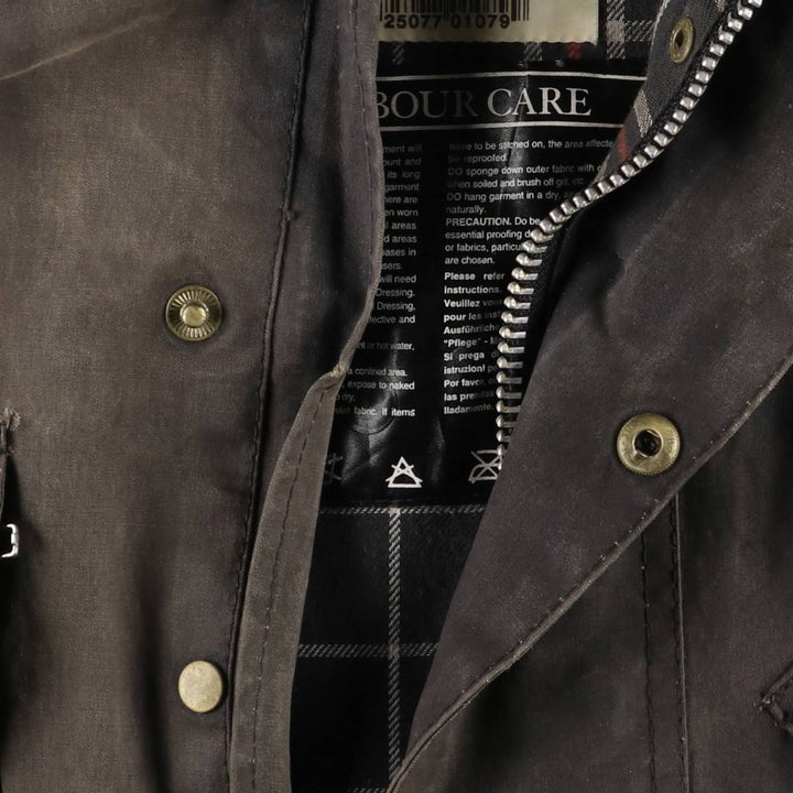 90'S Barbour International Suit, Old 3 Warrant, Cut-Off Waxed Cotton Oiled Jacket, Made in England, C46 cotton brown type Vintage Second Hand