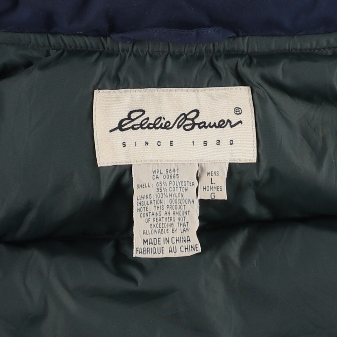 90s-00'S Vintage Eddie Bauer Goose Down Vest, Men's Size L polyester navy blue type Vintage Second Hand