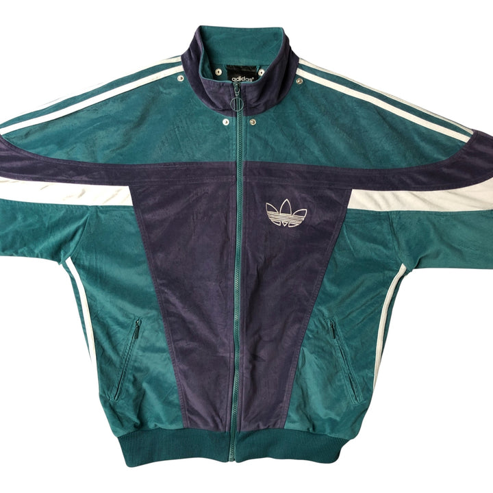 Vintage 90'S Adidas Velour Jersey Track Jacket with Back Logo, Men's Size Medium polyester green type Vintage Second Hand