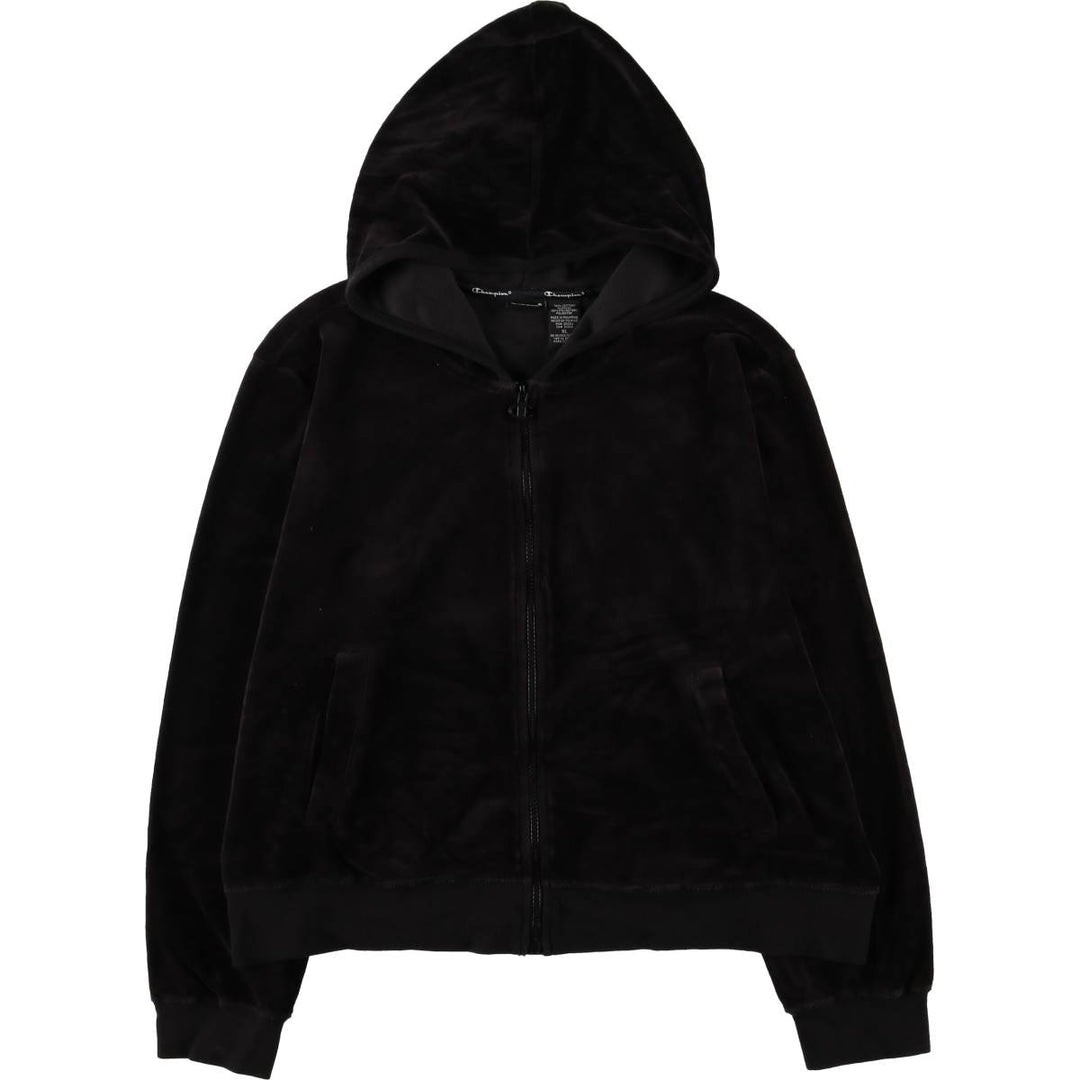 Champion Velour Parka Women's XL cotton black type Vintage Second Hand