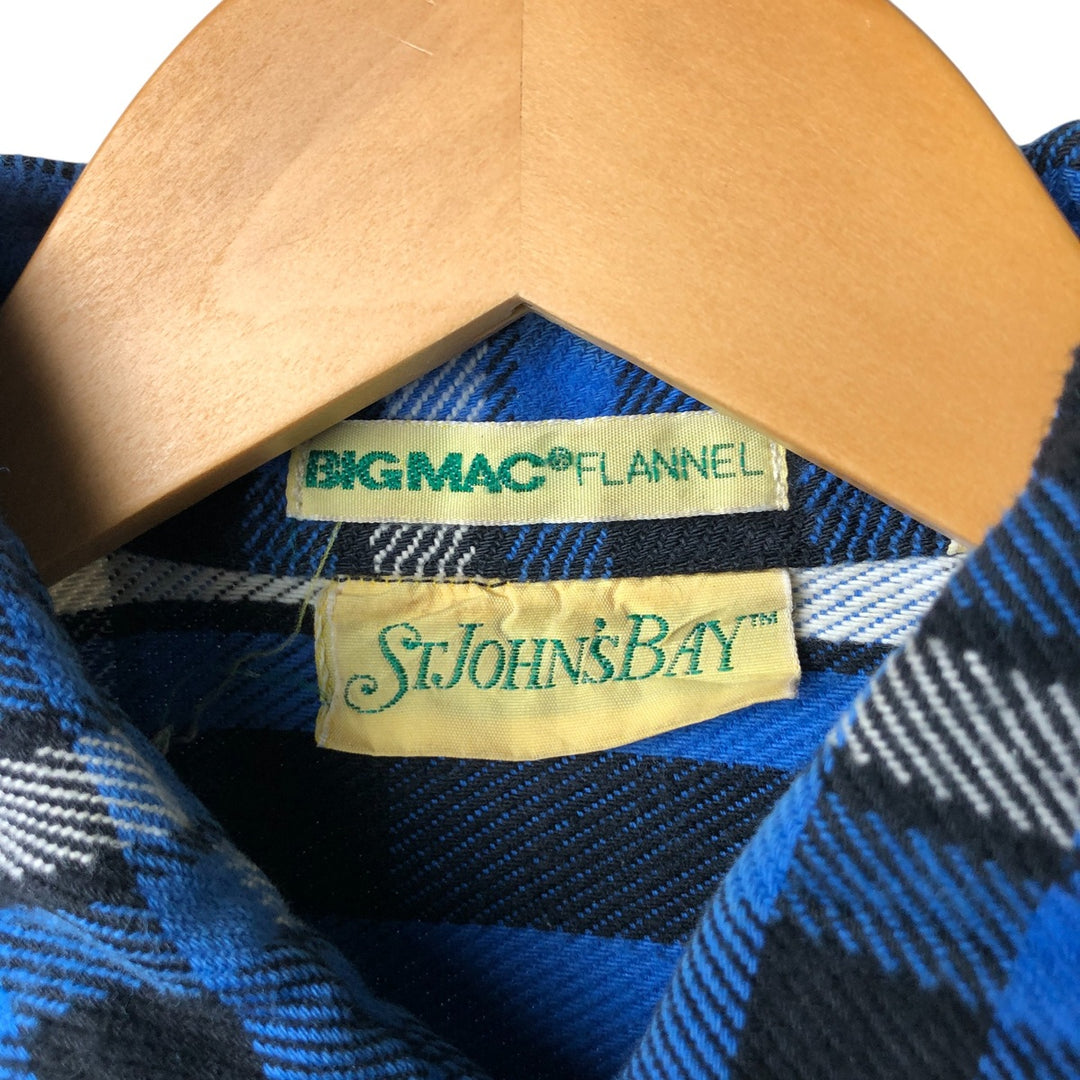 Vintage 1980s-1990'S St. John's Bay Big Mac Flannel long-sleeved flannel check shirt, size M, men's cotton blue type Vintage Second Hand