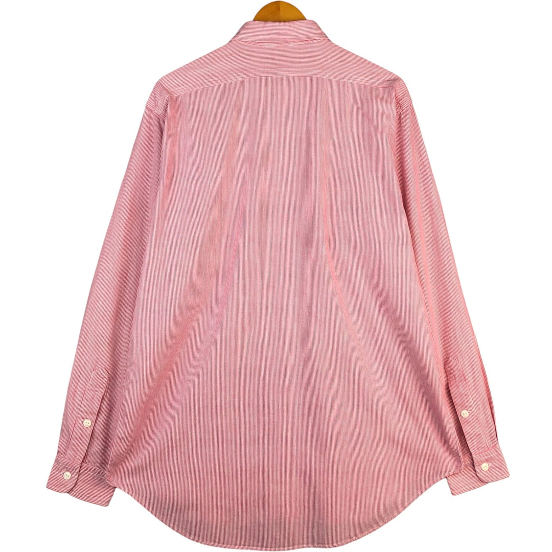 Vintage 1980'S Ralph Lauren white tag long-sleeved cotton striped shirt, men's size L cotton pink type Vintage Second Hand