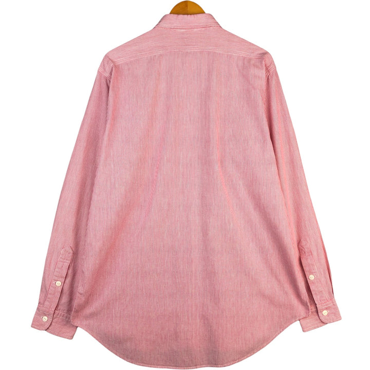 Vintage 1980'S Ralph Lauren white tag long-sleeved cotton striped shirt, men's size L cotton pink type Vintage Second Hand