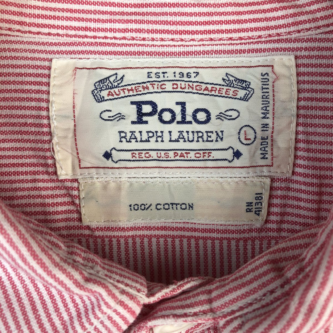 Vintage 1980'S Ralph Lauren white tag long-sleeved cotton striped shirt, men's size L cotton pink type Vintage Second Hand