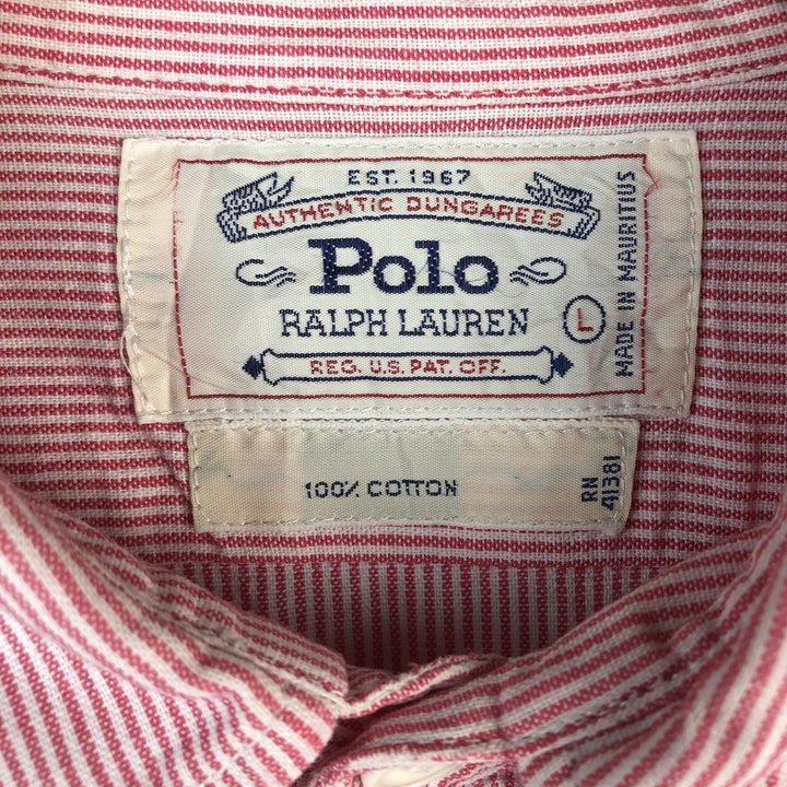 Vintage 1980'S Ralph Lauren white tag long-sleeved cotton striped shirt, men's size L cotton pink type Vintage Second Hand