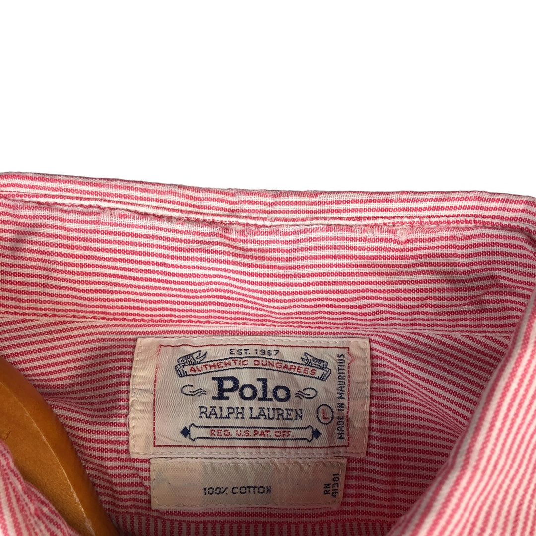 Vintage 1980'S Ralph Lauren white tag long-sleeved cotton striped shirt, men's size L cotton pink type Vintage Second Hand