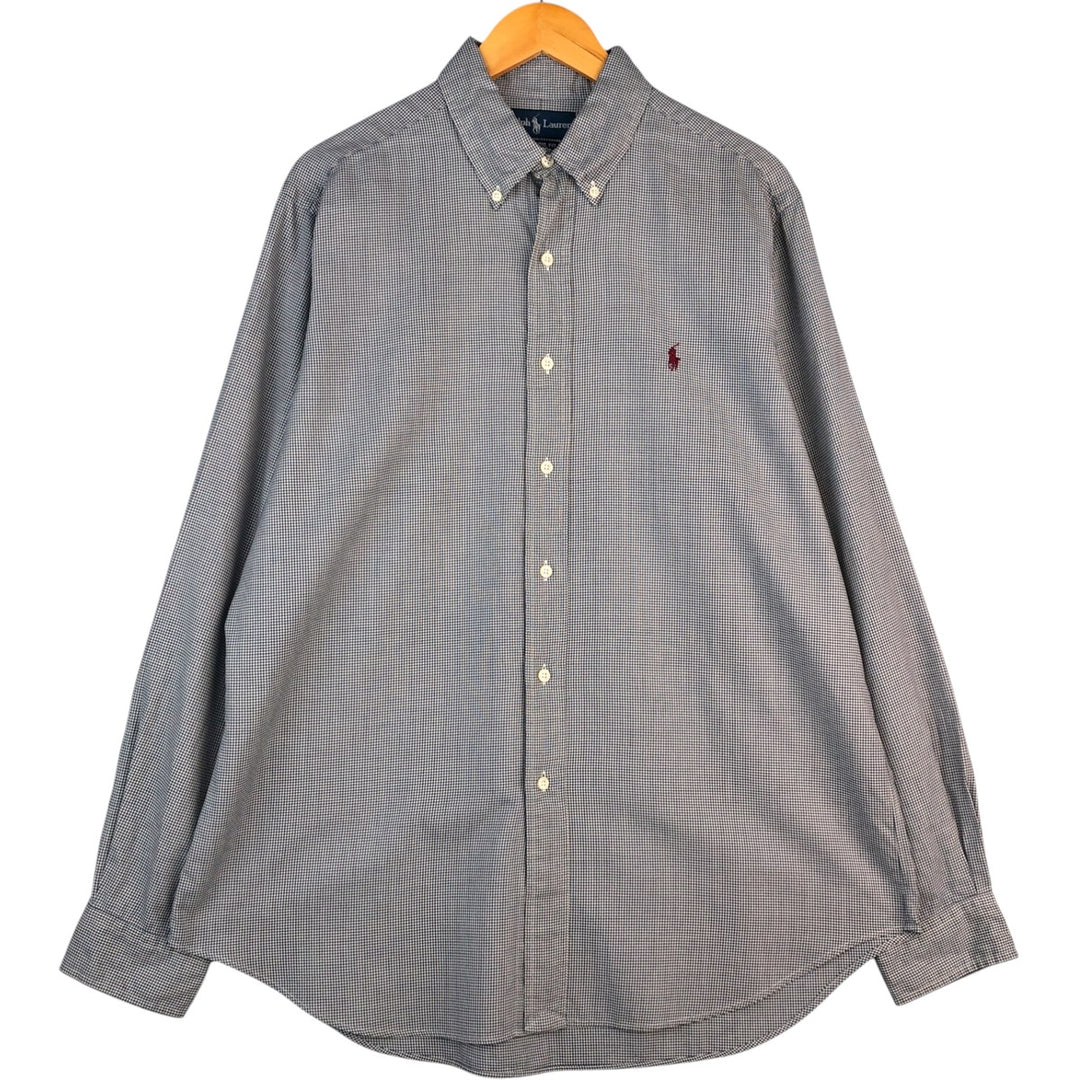 Ralph Lauren Classic Fit Houndstooth Pattern Long Sleeve Button-Down Shirt, Men's Size L cotton white type Vintage Second Hand