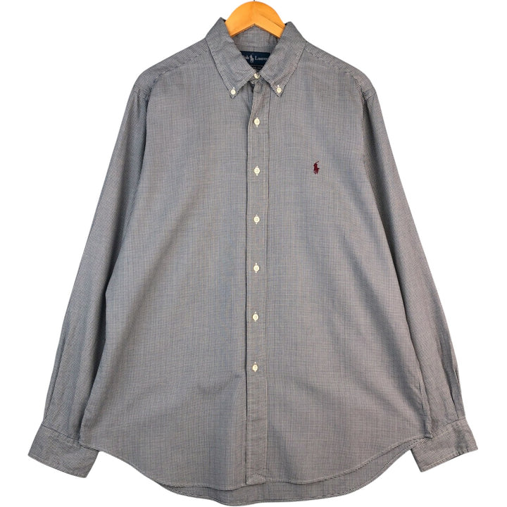 Ralph Lauren Classic Fit Houndstooth Pattern Long Sleeve Button-Down Shirt, Men's Size L cotton white type Vintage Second Hand