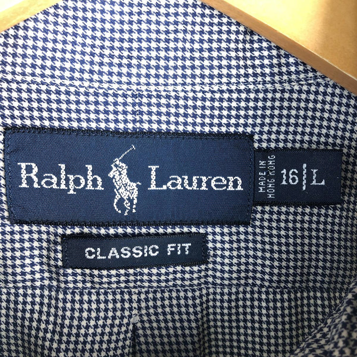 Ralph Lauren Classic Fit Houndstooth Pattern Long Sleeve Button-Down Shirt, Men's Size L cotton white type Vintage Second Hand