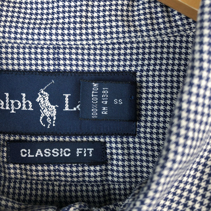 Ralph Lauren Classic Fit Houndstooth Pattern Long Sleeve Button-Down Shirt, Men's Size L cotton white type Vintage Second Hand