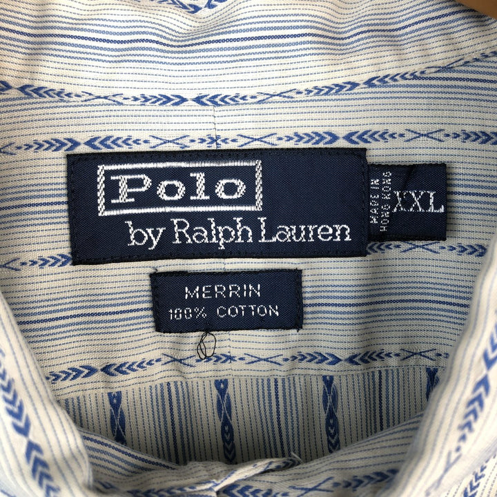 Ralph Lauren Merrin long-sleeved cotton striped shirt, men's XXL cotton white type Vintage Second Hand