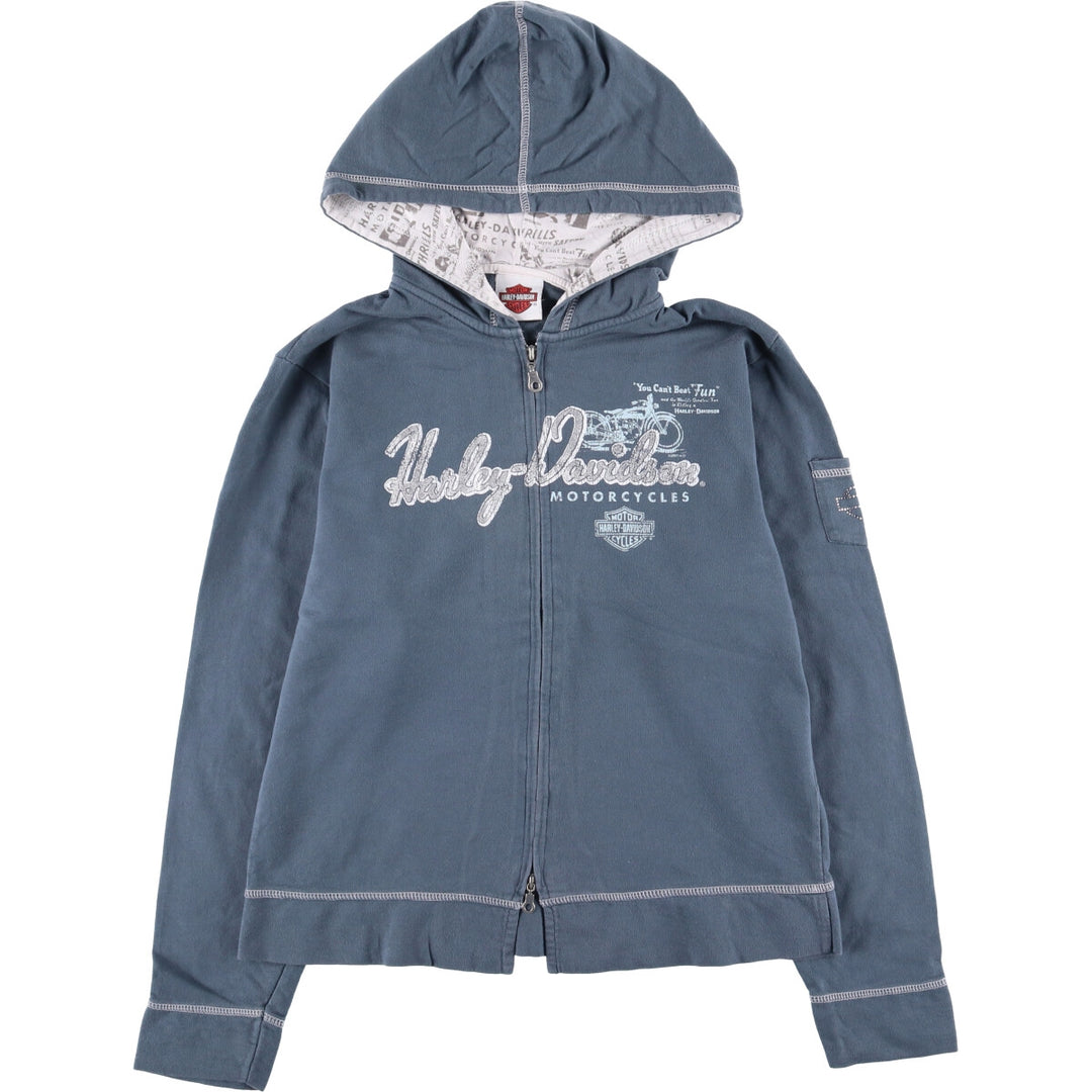 2000'S Harley-Davidson Rhinestone Full-Zip Hoodie, Women's Size Medium cotton blue type Vintage Second Hand