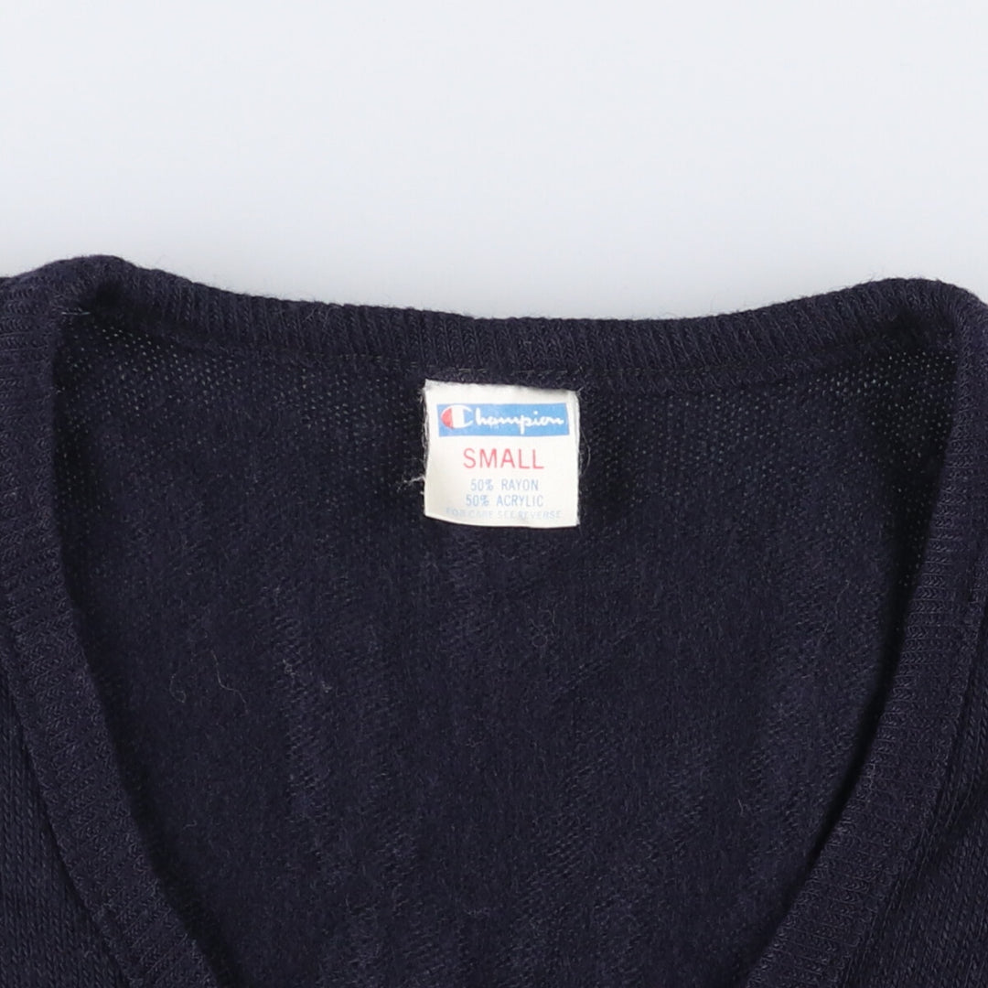 Vintage 1970'S Champion Bartag V-neck college rayon and acrylic knit sweater, Made in USA, Women's Size Small Rayon navy blue type Vintage Second Hand