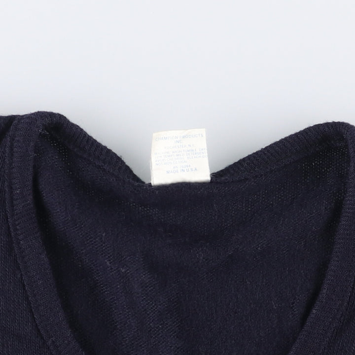 Vintage 1970'S Champion Bartag V-neck college rayon and acrylic knit sweater, Made in USA, Women's Size Small Rayon navy blue type Vintage Second Hand