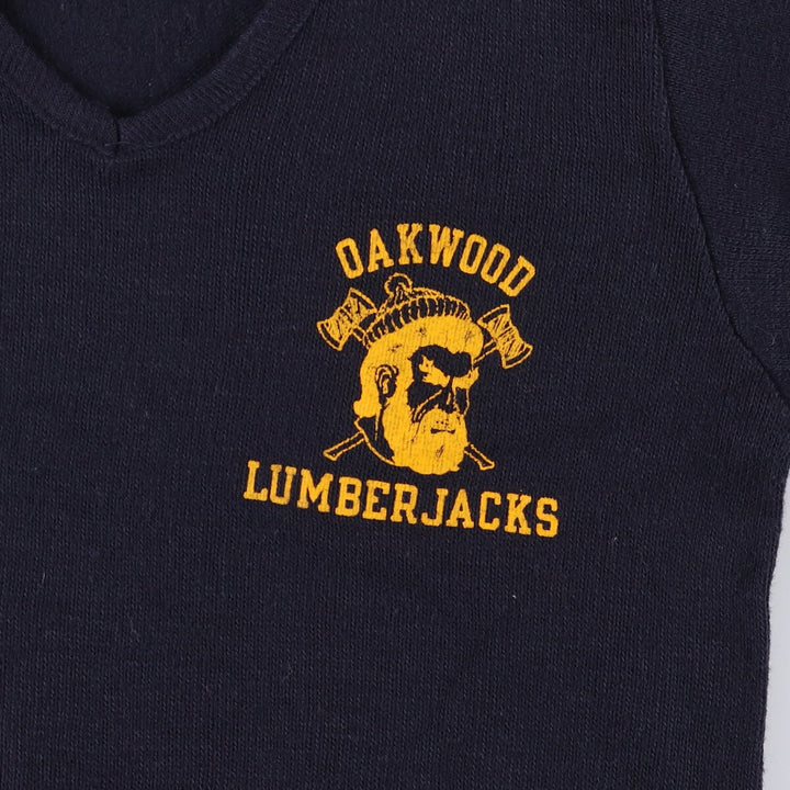 Vintage 1970'S Champion Bartag V-neck college rayon and acrylic knit sweater, Made in USA, Women's Size Small Rayon navy blue type Vintage Second Hand