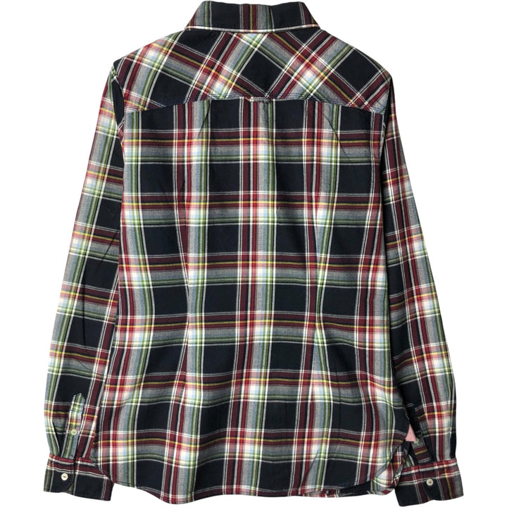 Tommy Hilfiger Fitted Ruffle Long Sleeve Cotton Check Shirt, Women's Size Medium cotton navy blue type Vintage Second Hand