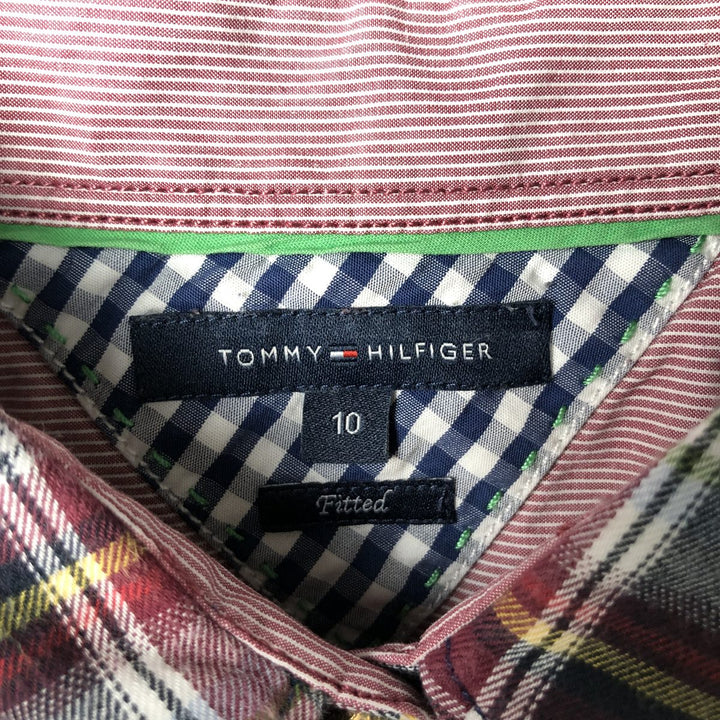 Tommy Hilfiger Fitted Ruffle Long Sleeve Cotton Check Shirt, Women's Size Medium cotton navy blue type Vintage Second Hand