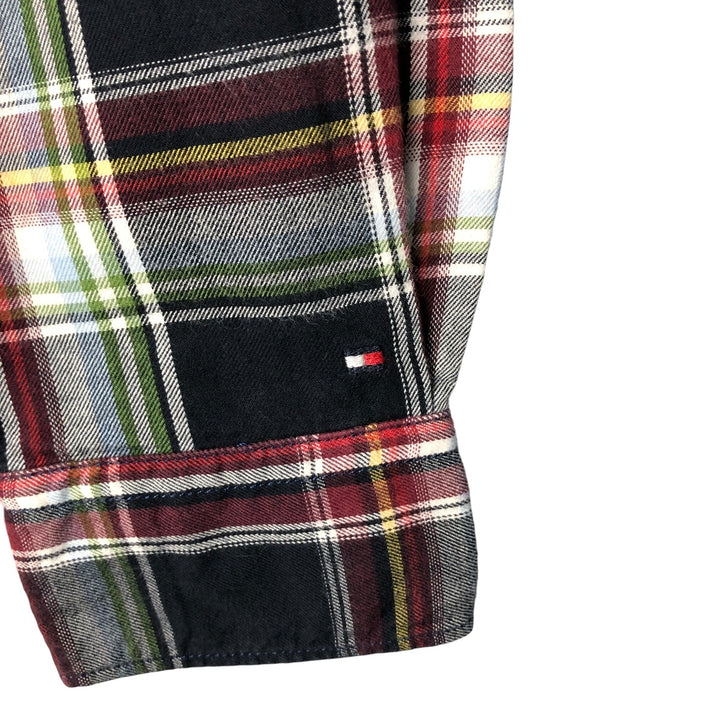 Tommy Hilfiger Fitted Ruffle Long Sleeve Cotton Check Shirt, Women's Size Medium cotton navy blue type Vintage Second Hand