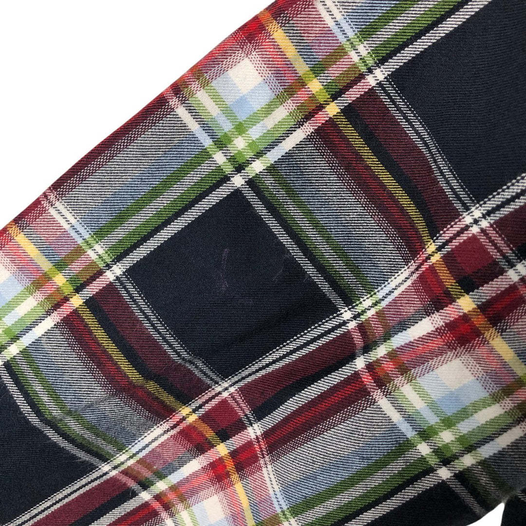 Tommy Hilfiger Fitted Ruffle Long Sleeve Cotton Check Shirt, Women's Size Medium cotton navy blue type Vintage Second Hand