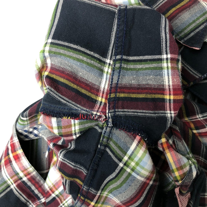 Tommy Hilfiger Fitted Ruffle Long Sleeve Cotton Check Shirt, Women's Size Medium cotton navy blue type Vintage Second Hand