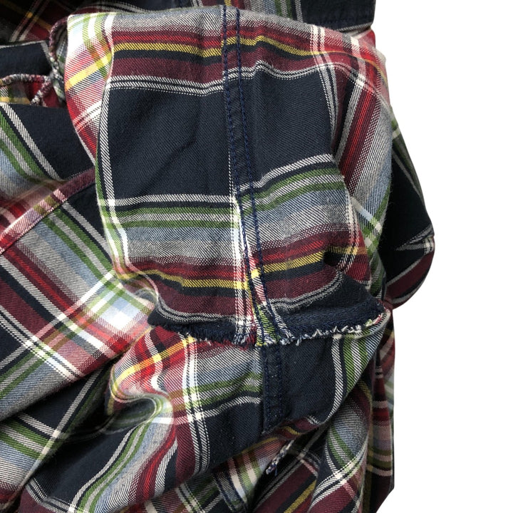 Tommy Hilfiger Fitted Ruffle Long Sleeve Cotton Check Shirt, Women's Size Medium cotton navy blue type Vintage Second Hand