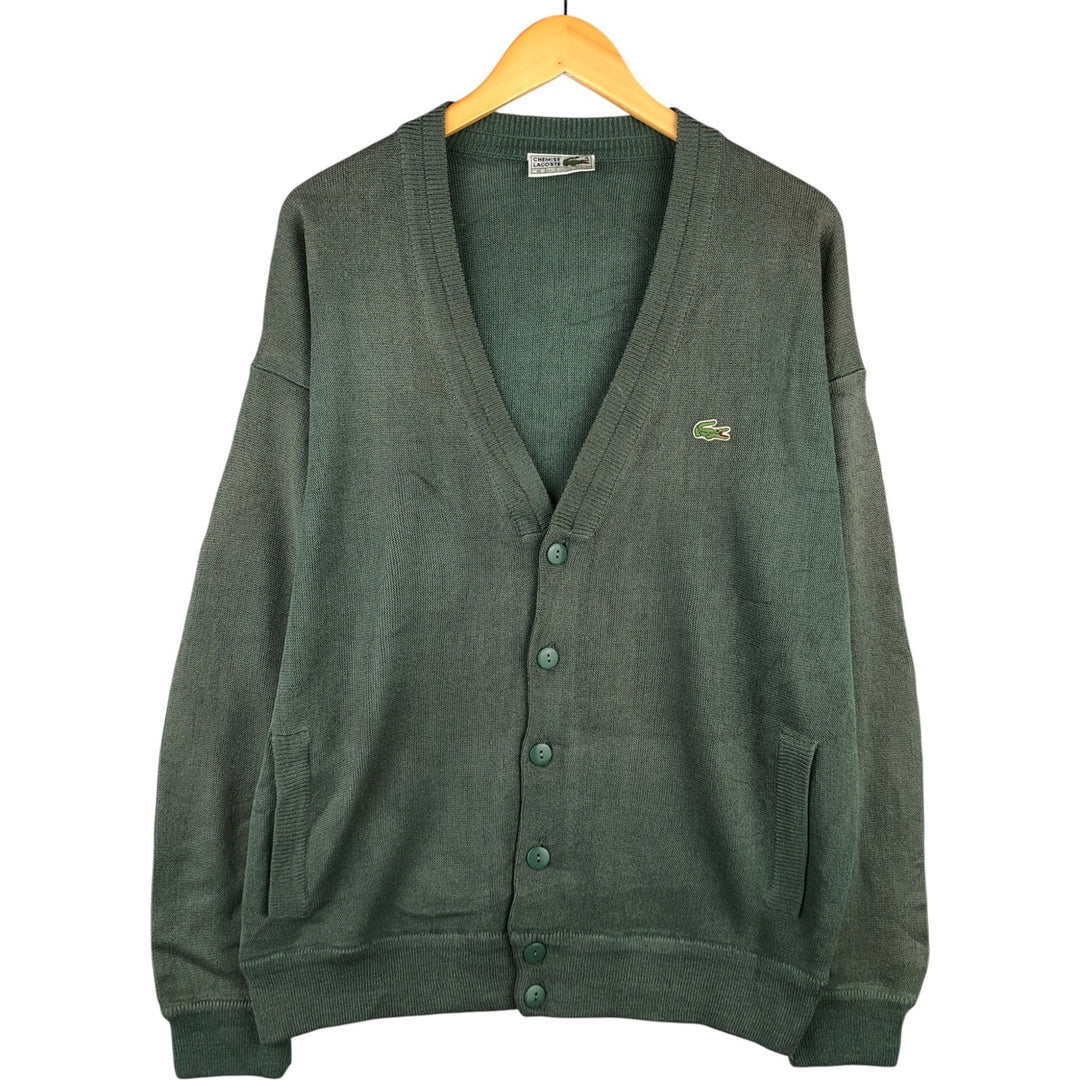 Vintage 70s-80'S Lacoste Chemise French Lacoste acrylic knit cardigan, Made in Spain, Men's Medium acrylic Khaki type sage green Vintage Second Hand
