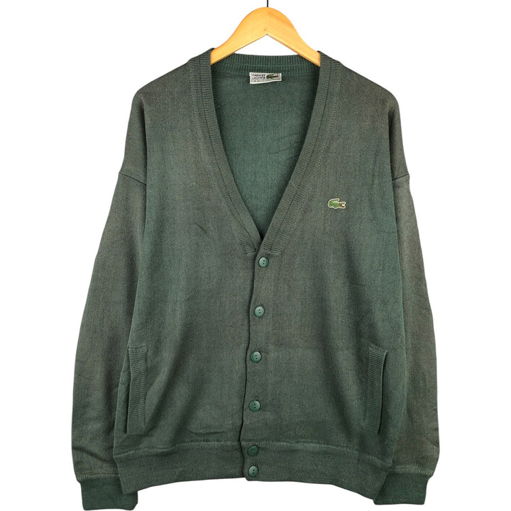 Vintage 70s-80'S Lacoste Chemise French Lacoste acrylic knit cardigan, Made in Spain, Men's Medium acrylic Khaki type sage green Vintage Second Hand
