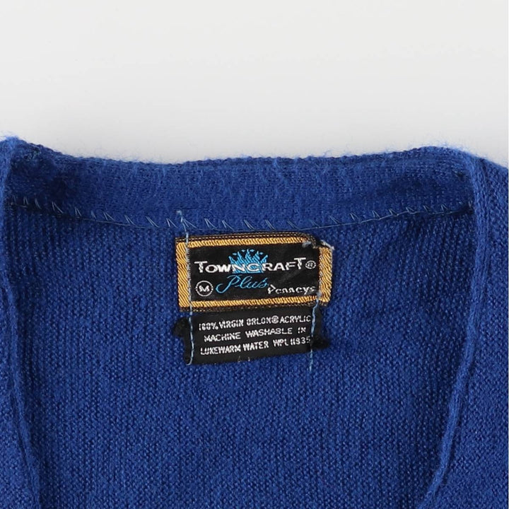 Vintage 1970'S Town Craft acrylic knit cardigan, men's size M acrylic blue type Vintage Second Hand