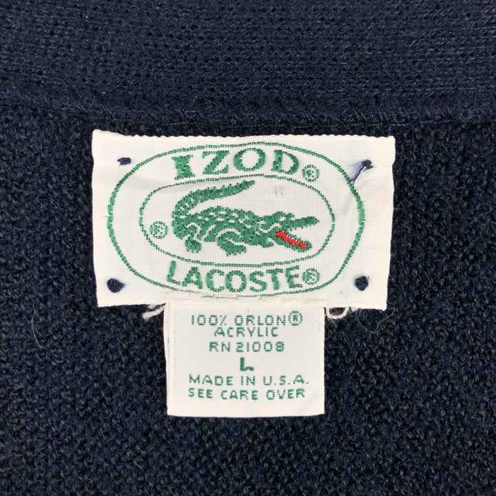 80s-90'S Lacoste IZOD Acrylic Knit Cardigan Made in USA Men's L Size Vintage Oron Acrylic navy blue type Vintage Second Hand