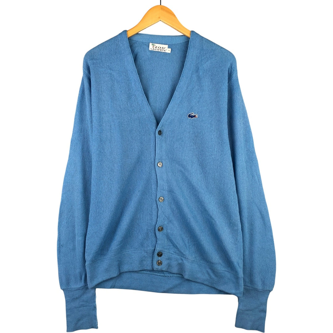 70'S Lacoste IZOD acrylic knit cardigan, men's size L, vintage unclear Blue type light blue Vintage Second Hand