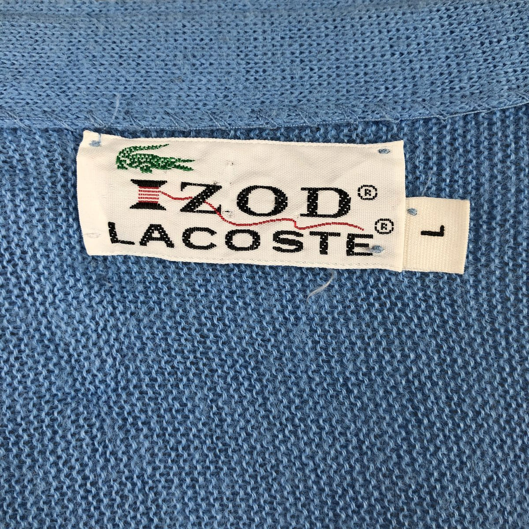 70'S Lacoste IZOD acrylic knit cardigan, men's size L, vintage unclear Blue type light blue Vintage Second Hand