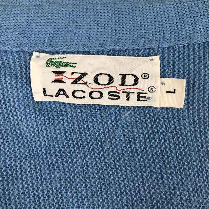 70'S Lacoste IZOD acrylic knit cardigan, men's size L, vintage unclear Blue type light blue Vintage Second Hand