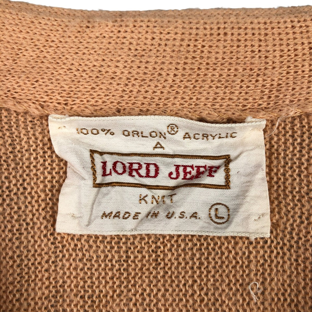 Vintage 1970'S Lord Jeff acrylic knit cardigan, made in the USA, size L, men's Oron Acrylic orange type Vintage Second Hand