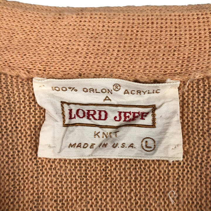 Vintage 1970'S Lord Jeff acrylic knit cardigan, made in the USA, size L, men's Oron Acrylic orange type Vintage Second Hand