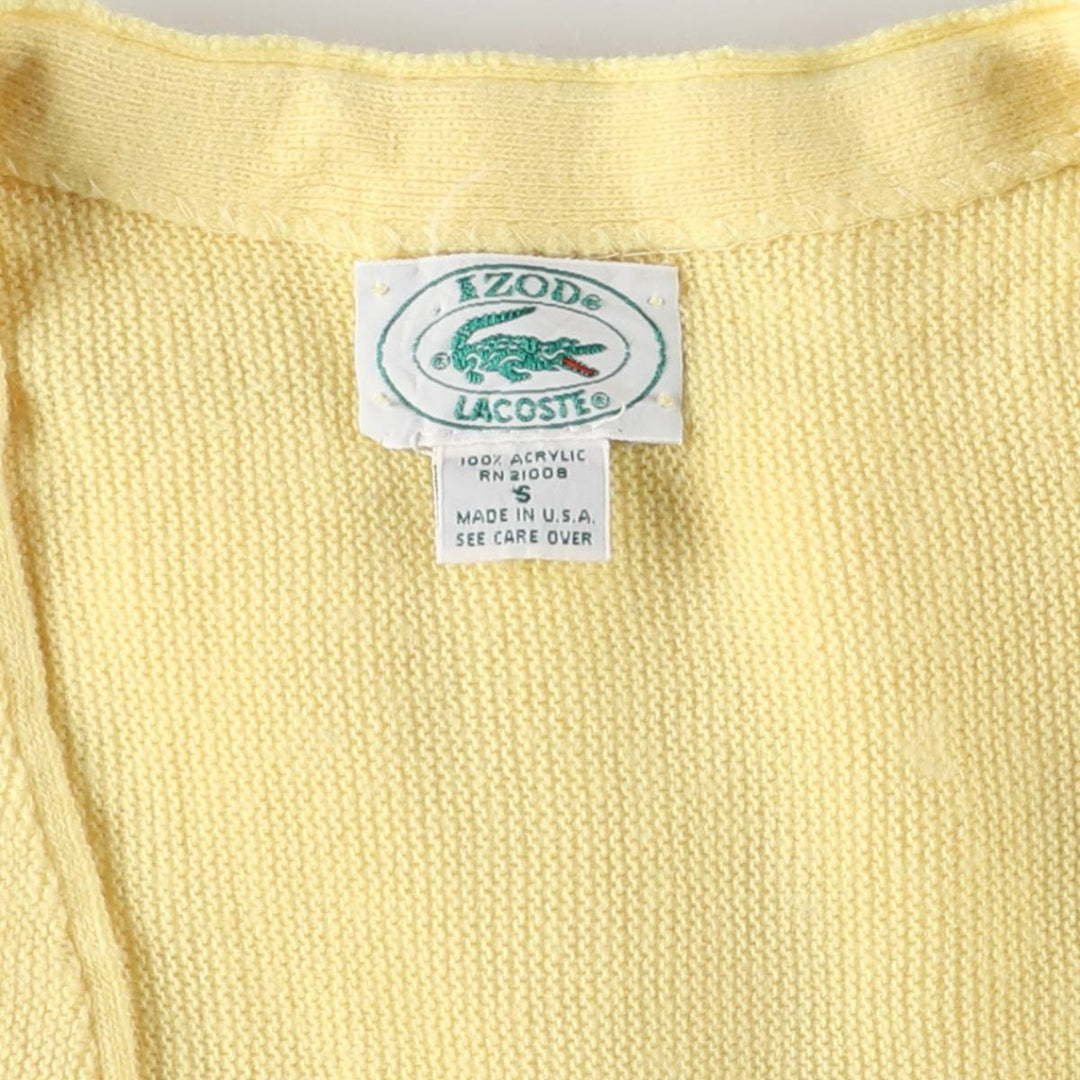 80s-90'S Lacoste IZOD Acrylic Knit Cardigan Made in USA Men's S Size Vintage acrylic lemon yellow Vintage Second Hand