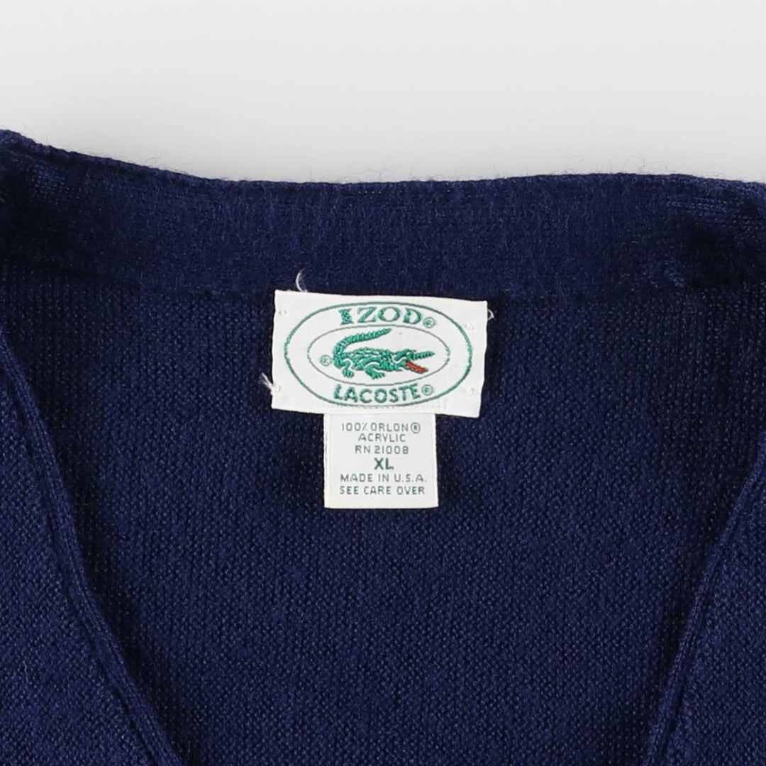 80s-90'S Lacoste IZOD Acrylic Knit Cardigan Made in USA Men's XL Vintage Oron Acrylic navy blue type Vintage Second Hand