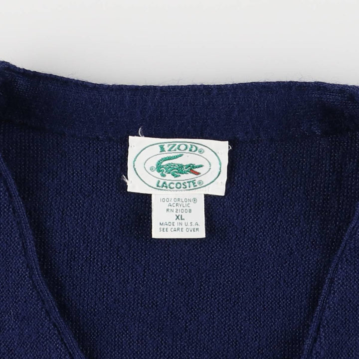 80s-90'S Lacoste IZOD Acrylic Knit Cardigan Made in USA Men's XL Vintage Oron Acrylic navy blue type Vintage Second Hand