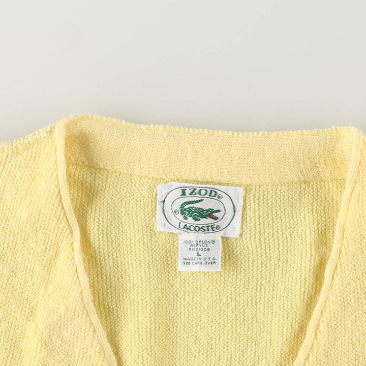 80s-90'S Lacoste IZOD Acrylic Knit Cardigan Made in USA Men's L Size Vintage acrylic lemon yellow Vintage Second Hand