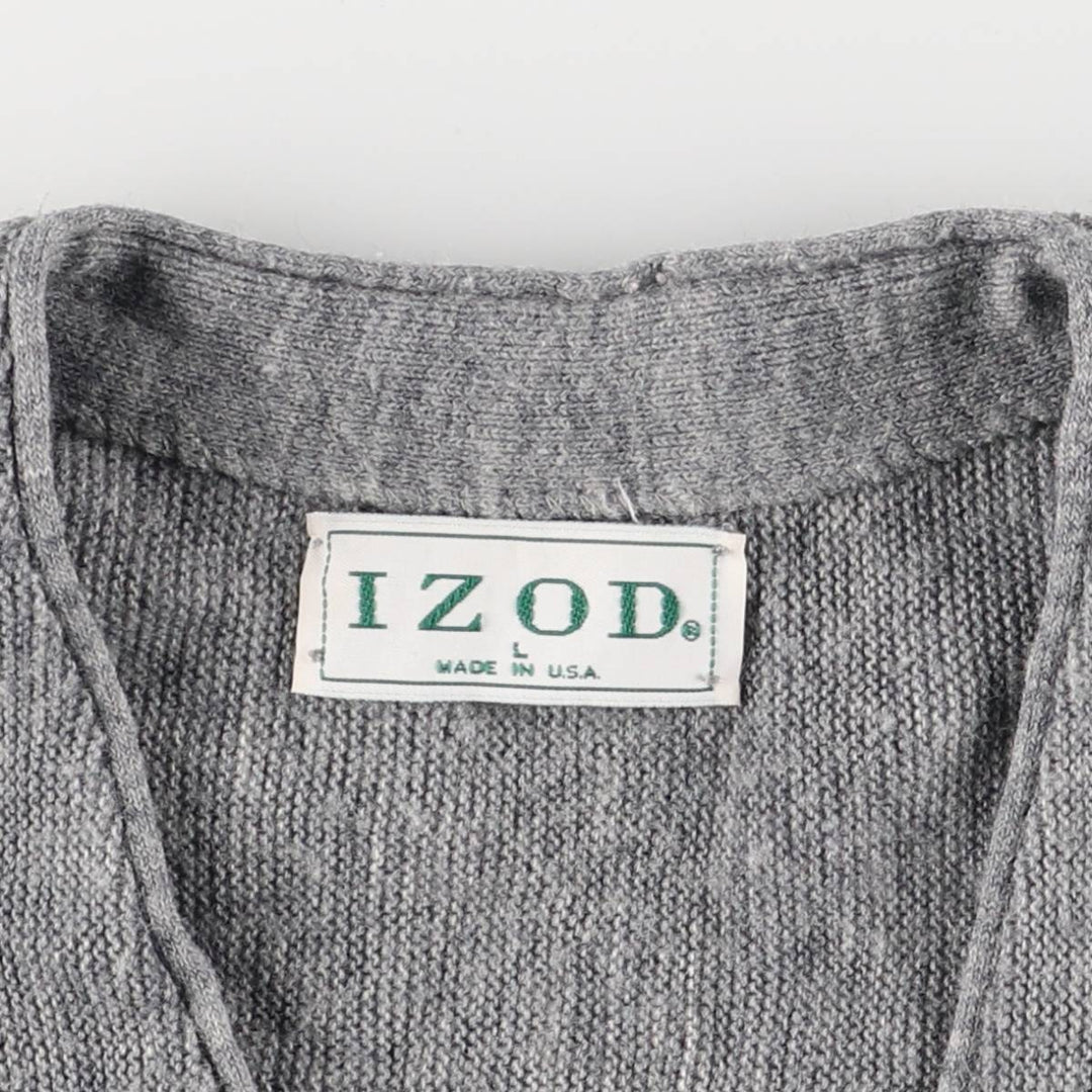 90'S IZOD acrylic knit cardigan, made in the USA, men's size L, vintage acrylic gray type Vintage Second Hand