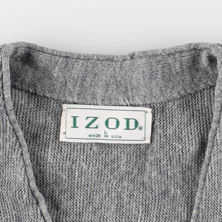 90'S IZOD acrylic knit cardigan, made in the USA, men's size L, vintage acrylic gray type Vintage Second Hand