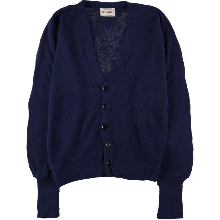 Vintage 1980'S Campus acrylic knit cardigan, made in the USA, size M, men's Oron Acrylic navy blue type Vintage Second Hand